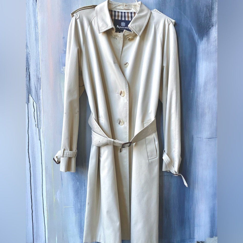 🚫SOLD OUT🚫VTG AQUASCUTUM LONDON Tan Trench Coat Lightweight Classic Design - Picture 2 of 12